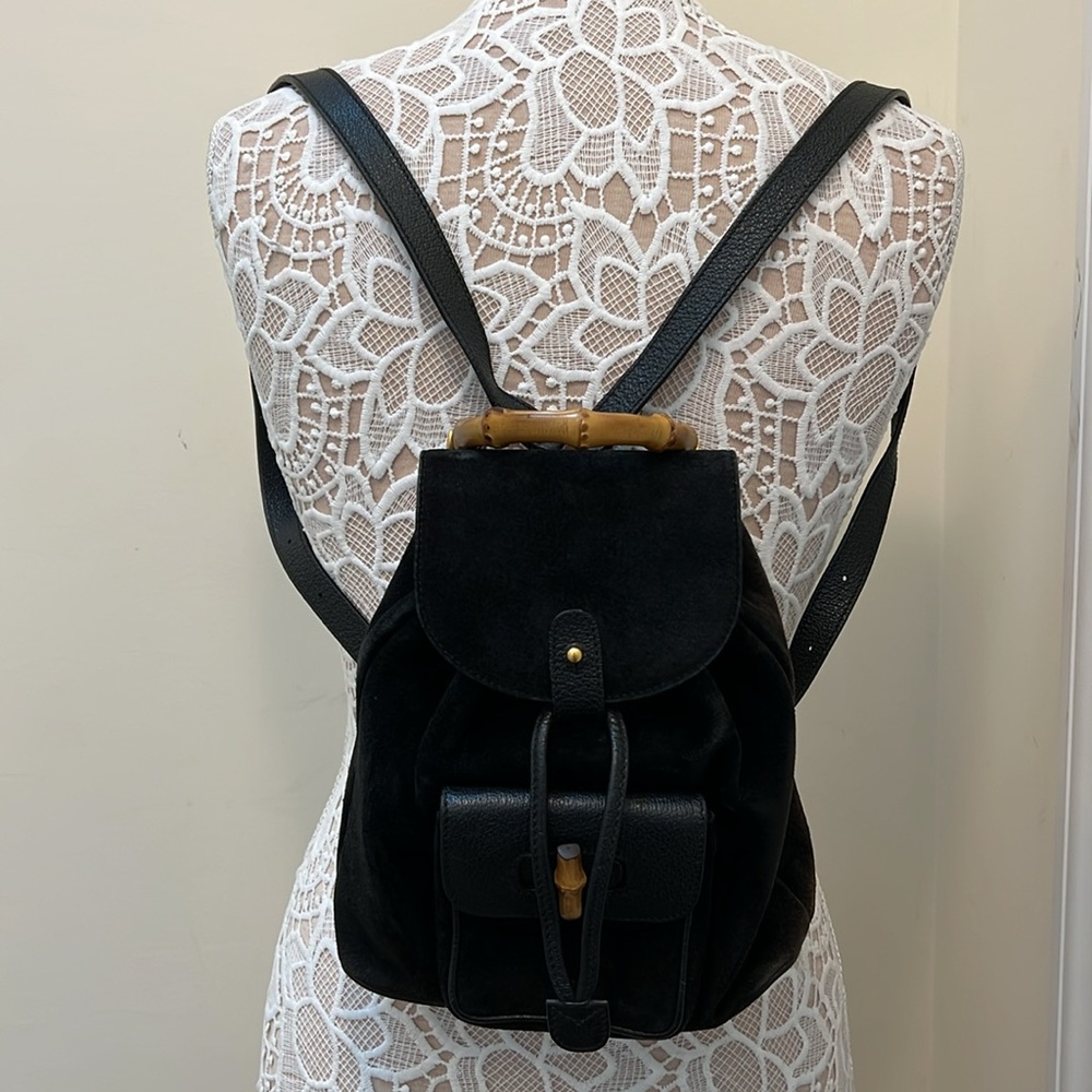 Gucci Mini Bamboo Backpack in Black Suede with COA EUC - Picture 17 of 17
